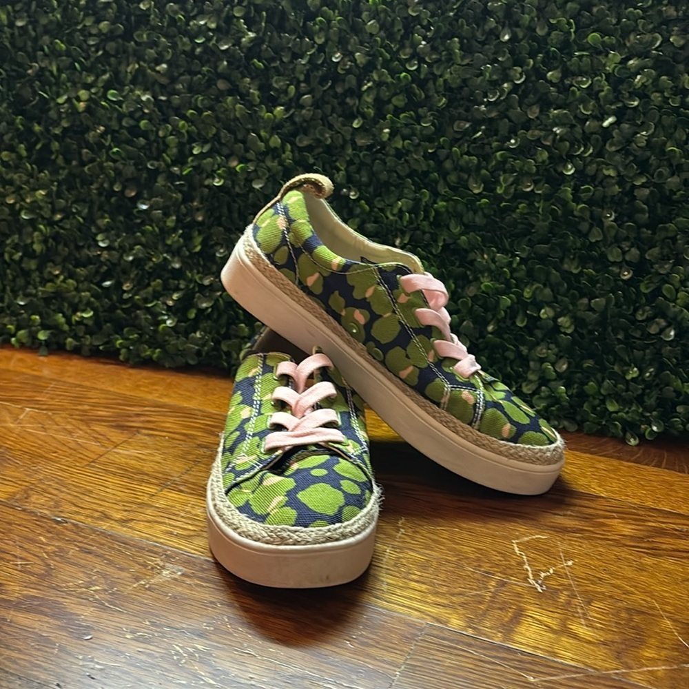 Spenco Green/Black/Pink Canvas Slip-On Comfort Sneaker Shoes Women's US 7.5
